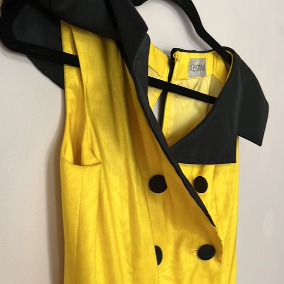 Vintage Sailor Dress Rockabilly A Line Yellow & Black Tulle Underskirt Lined - Picture 12 of 14